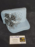 Military Style Bling Cap - light denim cross  Afterpay available