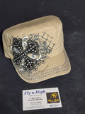 Military Style Bling Cap -  beige cross  Afterpay available