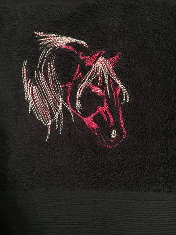 Embroidered  bath towel black horse head