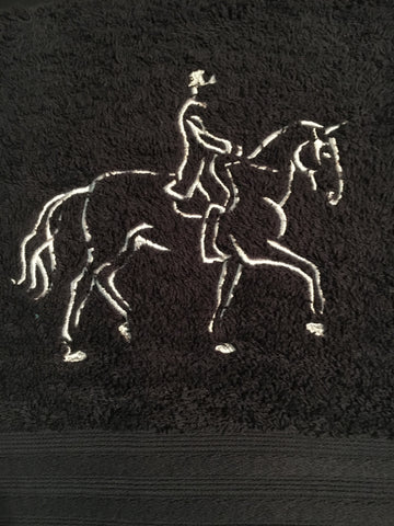 Embroidered  bath towel black dressage