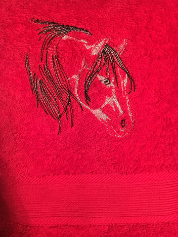 Embroidered  bath towel horse head