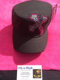 Military Style Bling Cap - black with cross
