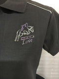 Embroidered polo shirt grey zip love purple size 12