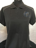 Embroidered polo shirt zip blue horse 16