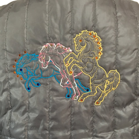 Embroidered vest grey black  3 horses size 18